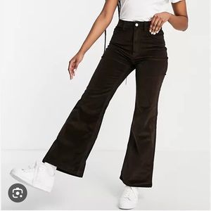 (6) & other stories Paris High Rise Corduroy Black Flare Pants Ribbed Wide Small
